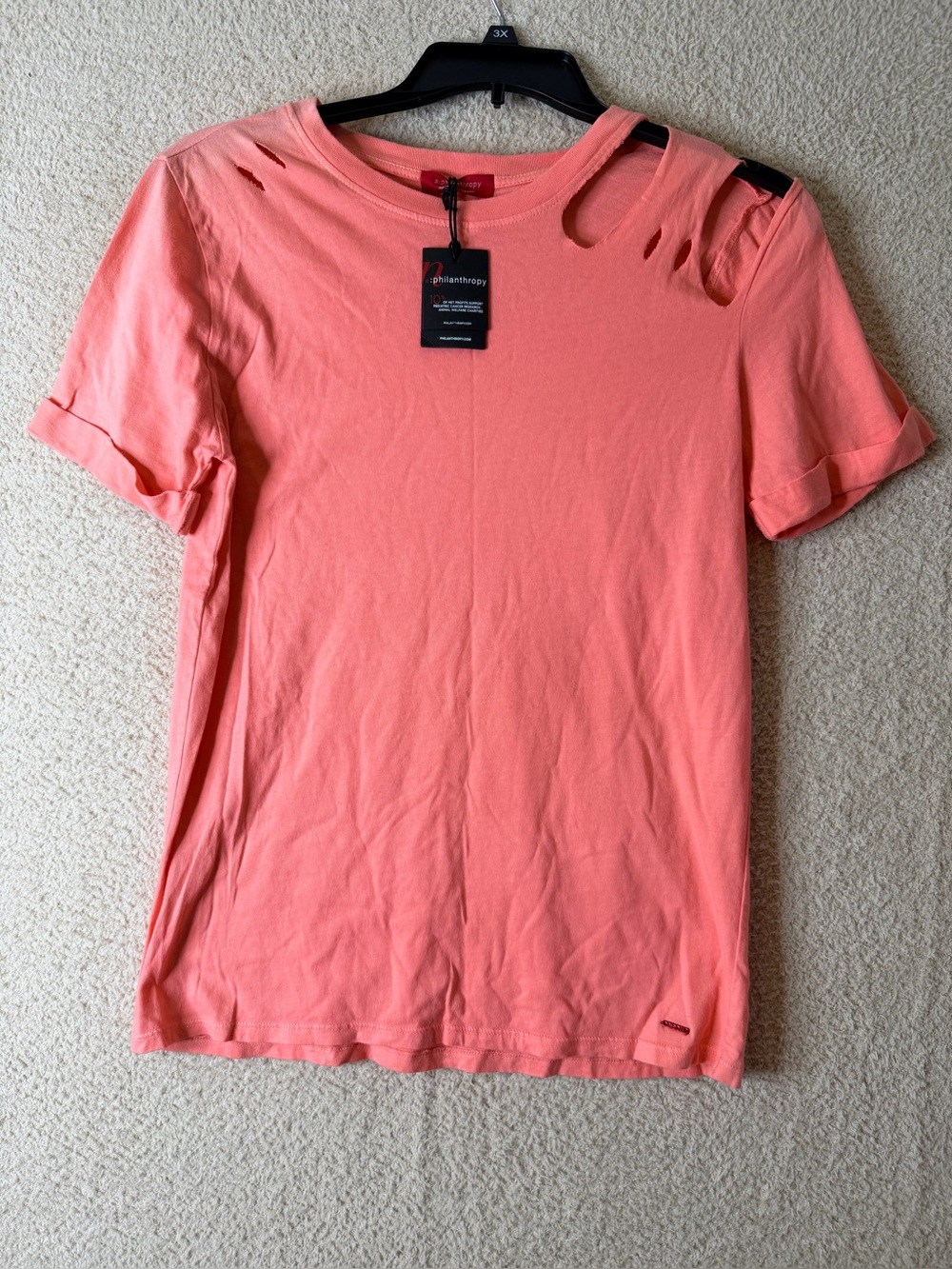 N:PHILANTHROPY Women’s Orange Distressed Shoulder Tee Estimated Size M NWT